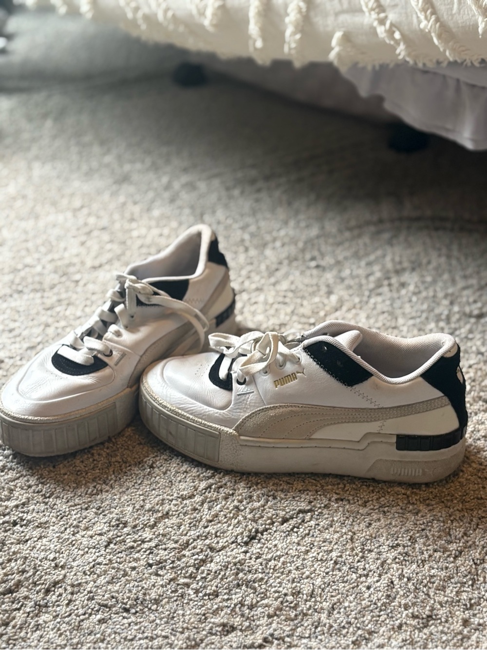 Puma Kids White and Black Platform Sneakers